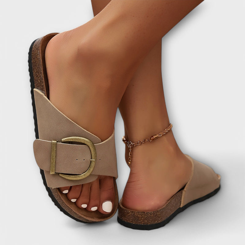 Dames Kork Pantoletten met Gespsluiting Design