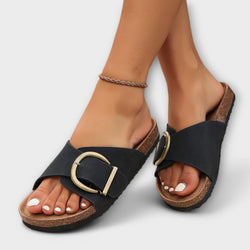 Dames Kork Pantoletten met Gespsluiting Design