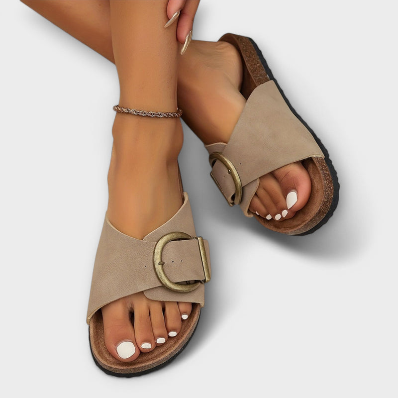 Dames Kork Pantoletten met Gespsluiting Design