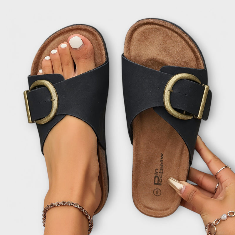Dames Kork Pantoletten met Gespsluiting Design